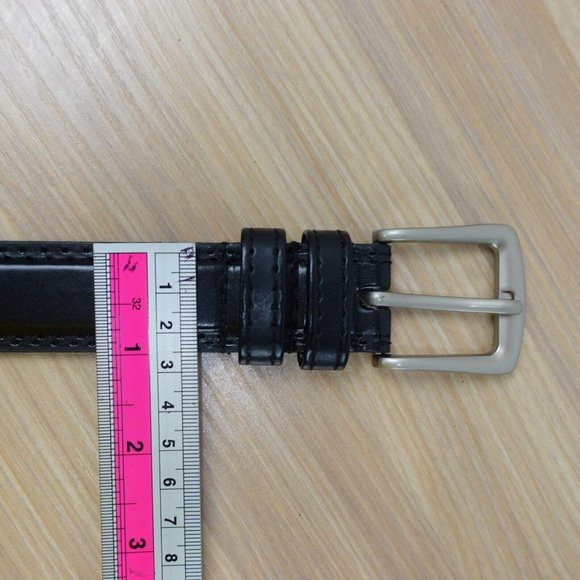 Belt Mens Black Leather Size 34 Silver Buckle Classic Dress Basic Formal Genuine - Picture 7 of 11